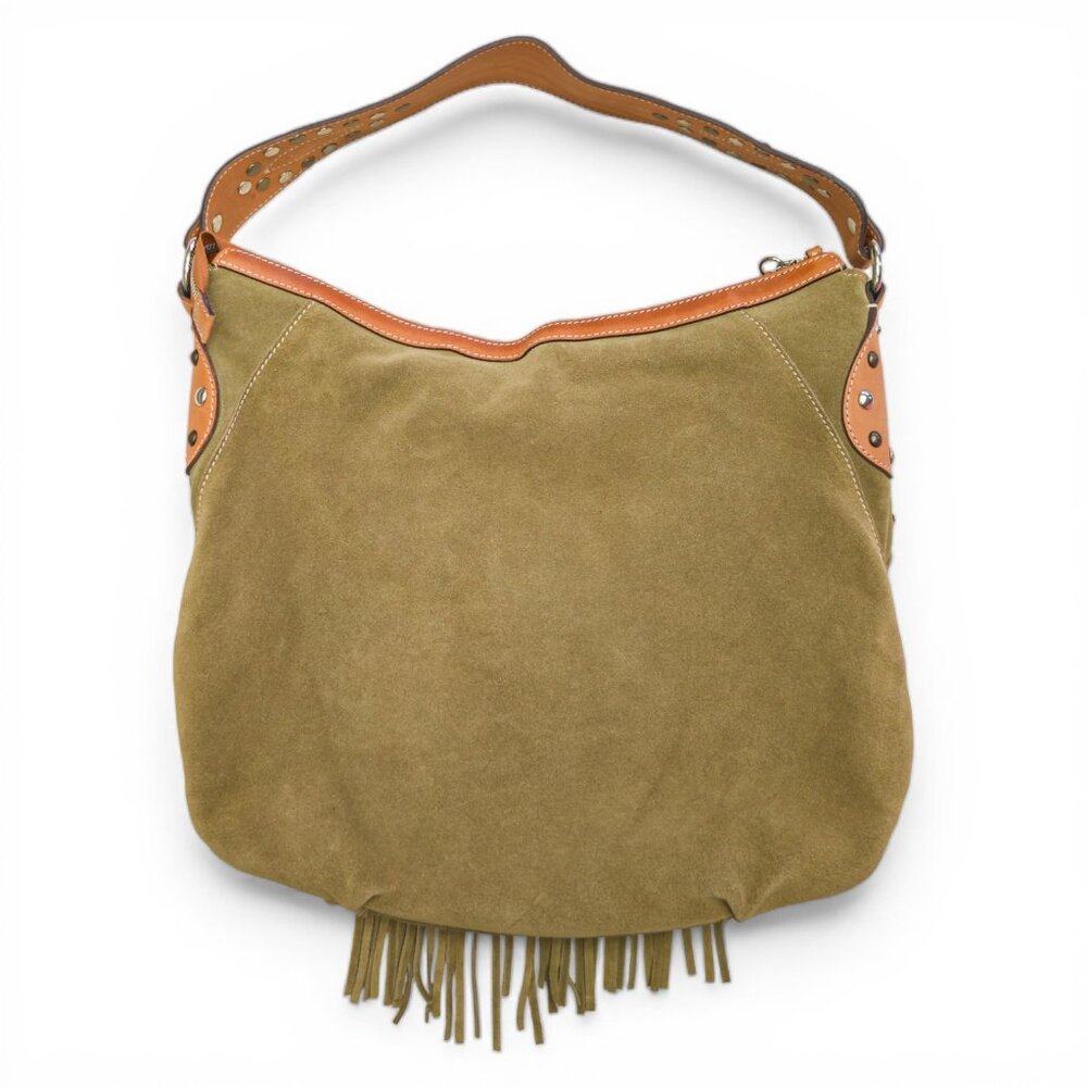 Cavalcanti Italian Olive Suede & Leather Fringe Hobo – Made in Italy - Picture 3 of 13